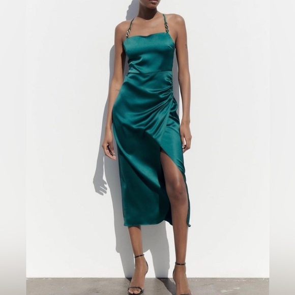 ZARA ~  Satin Lingerie Style Dress with gold detailing - Picture 3 of 6